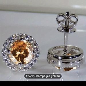 💛💛NEW💛💛BREATHTAKING!! CHAMPAGNE Round CZ Earrings in SILVER Plating